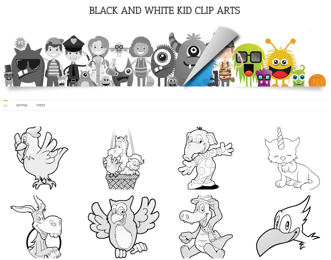black and white kid clip arts
