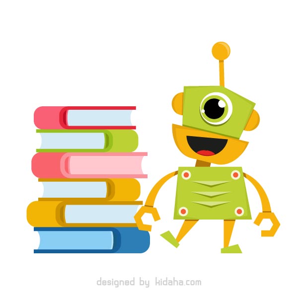 Green robot and books clipart – KIDAHA